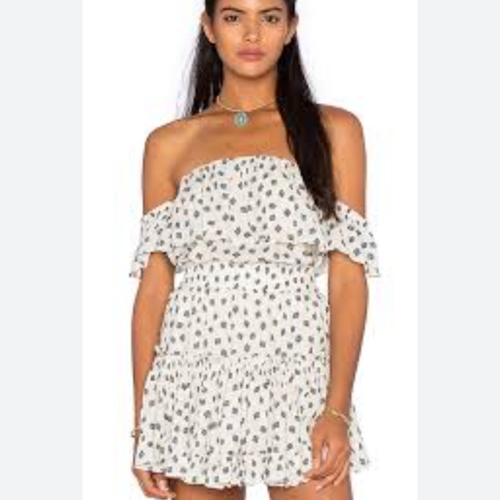 MISA LOS ANGELES X REVOLVE OFF SHOULDER RUFFLE IN TULUM PRINT WOMENS DRESS SZ:XS
